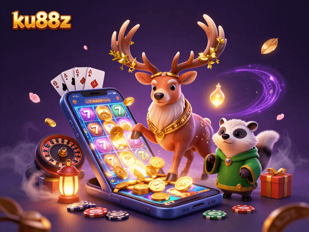 Engage with the enchanting ku88z casino scene featuring a druid stag and mystical elements