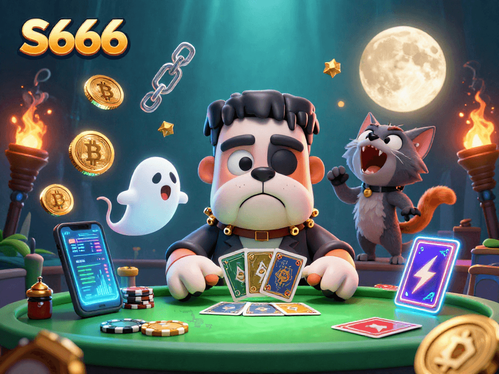 S666 players engage in thrilling card action with a unique Frankenstein dealer and magical elements.