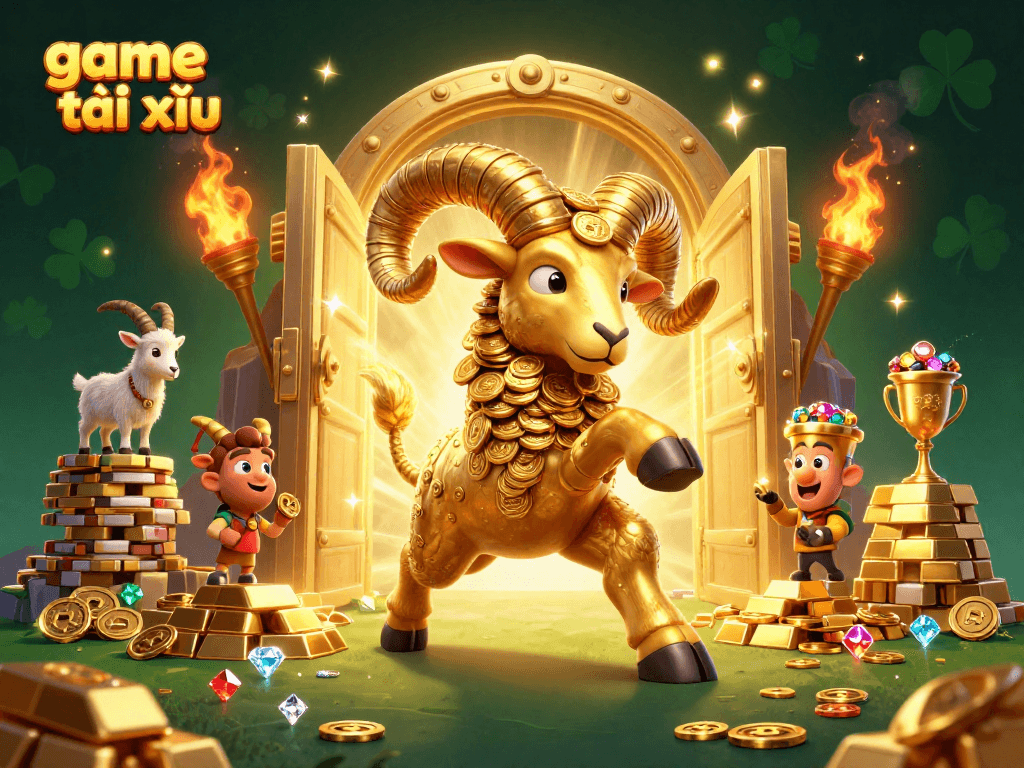 Experience thrilling game tài xỉu with gold treasures and vibrant casino elements in a dynamic scene.