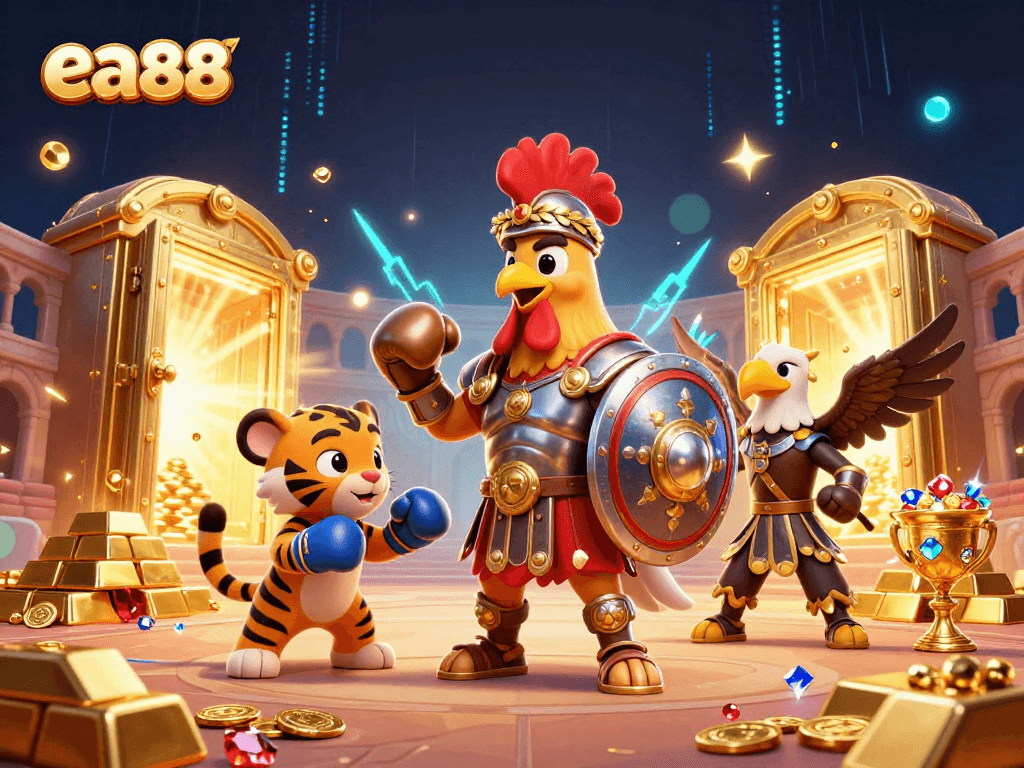 Experience thrilling gameplay with ea88 in a vibrant 3D casino scene filled with treasure and excitement.