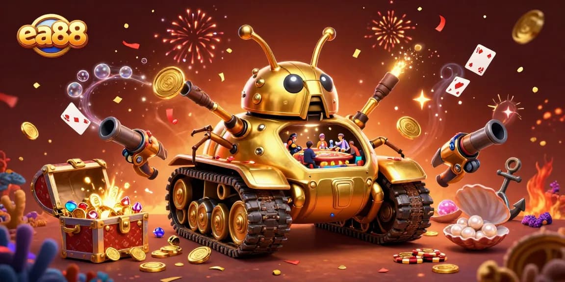 Experience thrilling gameplay at ea88 with our vibrant 3D casino tank bursting with gold.