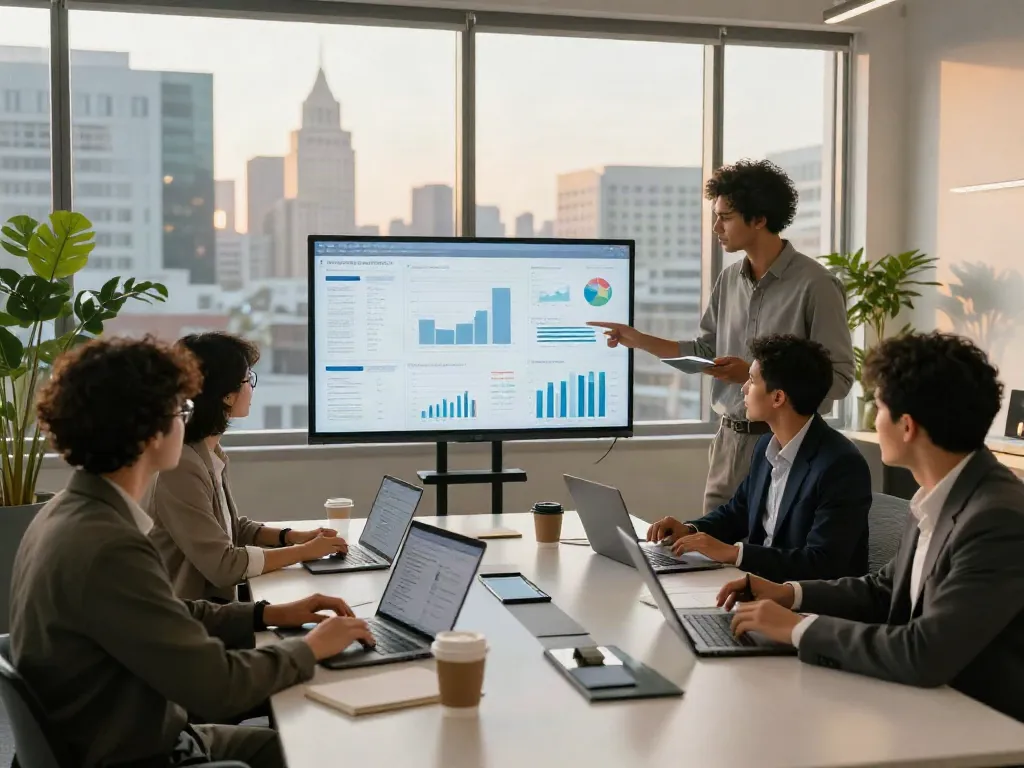 Collaborative workspace scene illustrating the role of istana404 in business and technology insights.