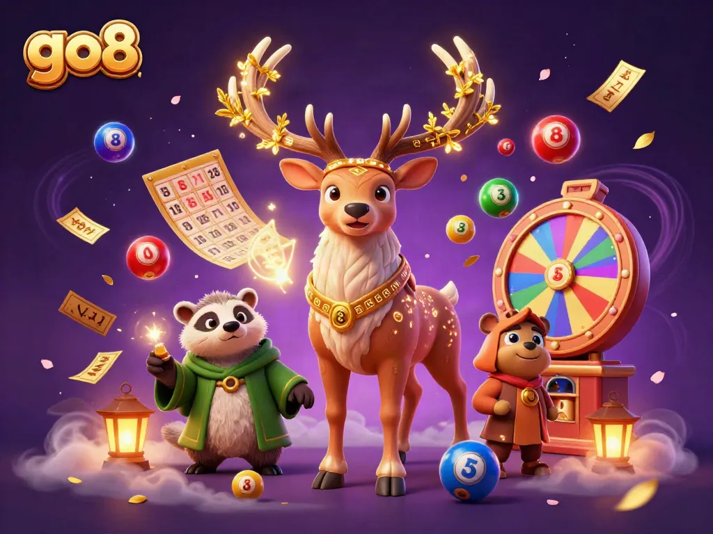 Engage with thrilling lottery games at the go8 online casino, featuring vibrant lottery elements and enchanting characters.