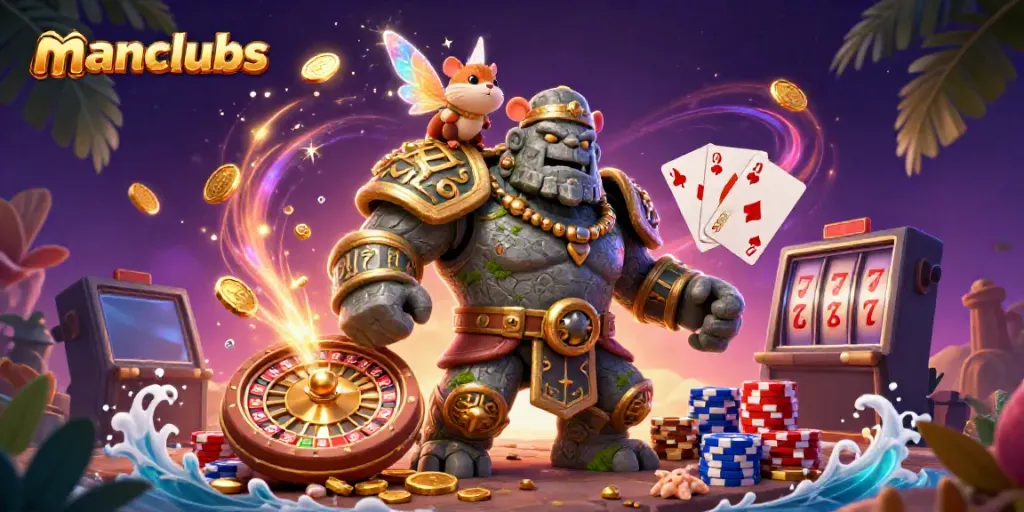 Experience thrilling adventures with manclubs in this vibrant fantasy casino scene.