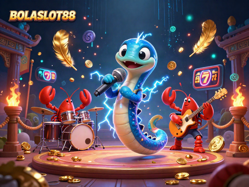Engage with BOLASLOT88 at an underwater casino with dynamic 3D characters, slots, and vibrant visuals.