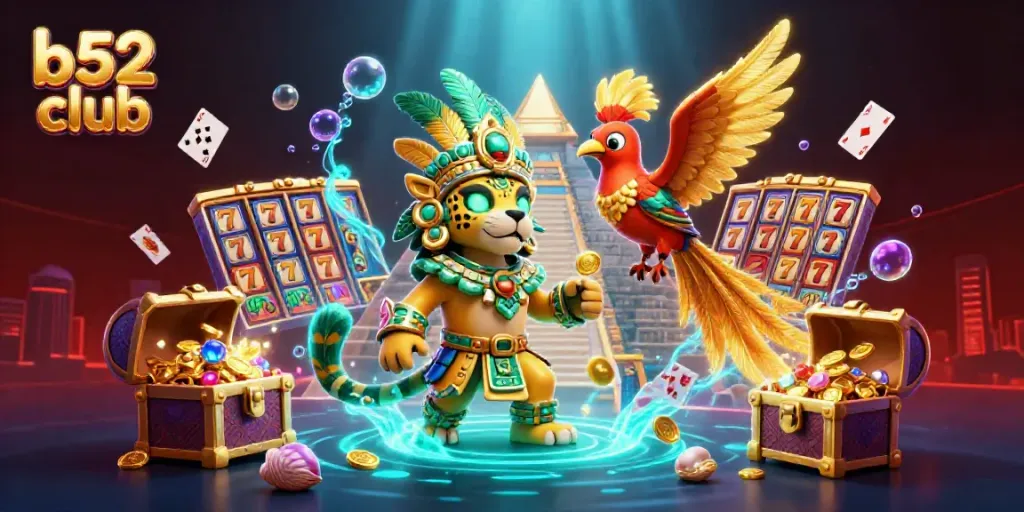 Experience the exciting gameplay of b52 club in a vibrant, action-packed illustration with dynamic casino elements.