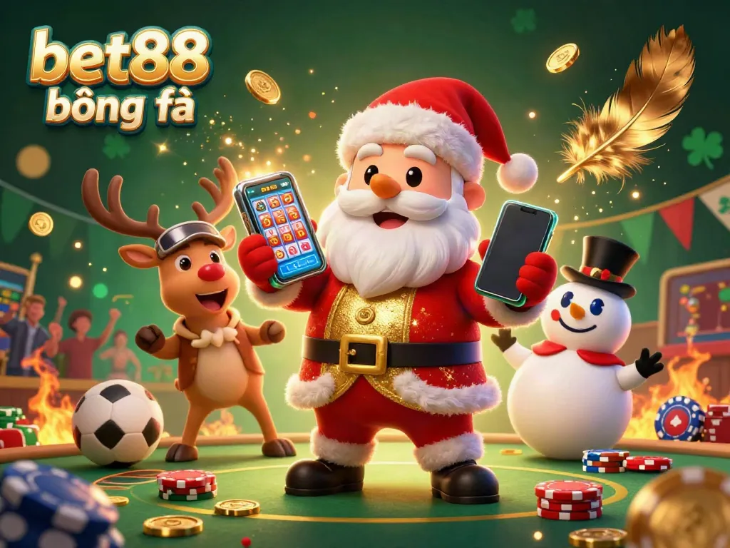 Join the excitement with bet88 bóng đá, showcasing Santa and friends enjoying dynamic sports betting action.