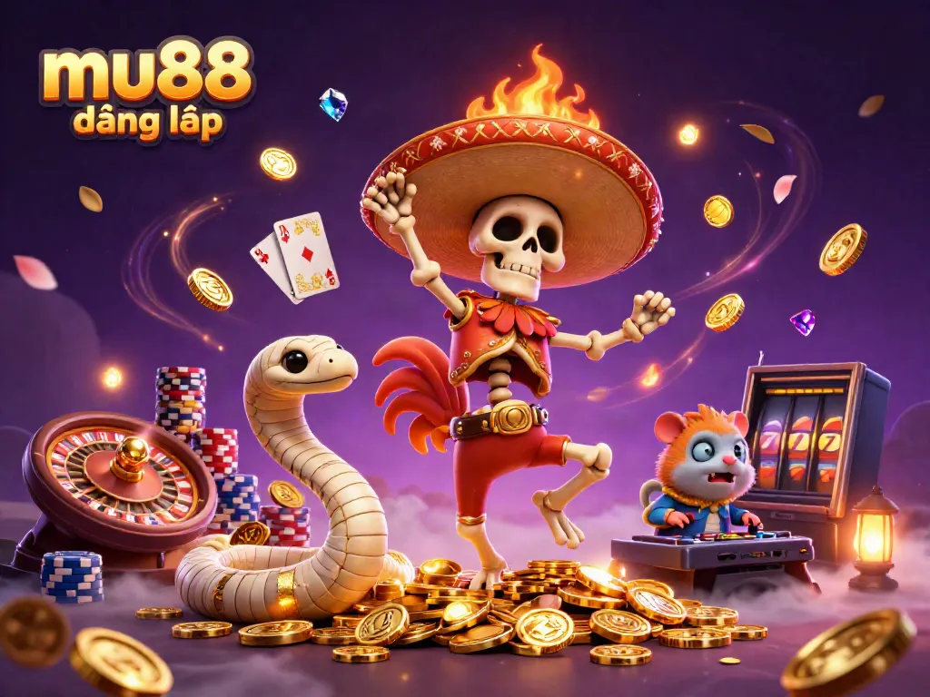 Experience the thrill of mu88 đăng nhập in an ultra-detailed casino-themed scene with captivating characters and game elements.