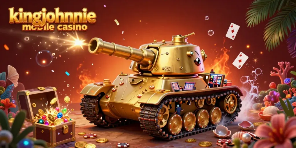 Engage in thrilling gameplay with the kingjohnnie mobile casino featuring dazzling visuals and a miniature casino scene.