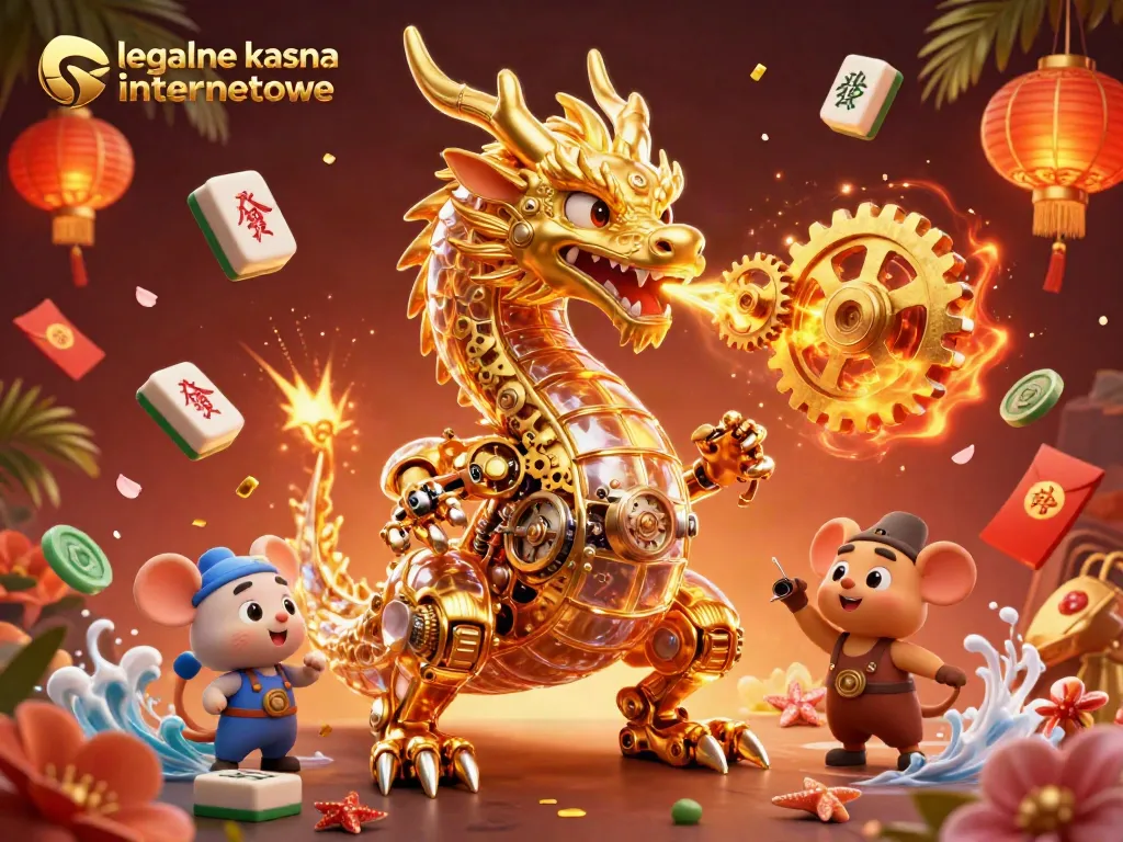 Play thrilling games at legalne kasyna internetowe with an engaging 3D dragon and vibrant casino elements.