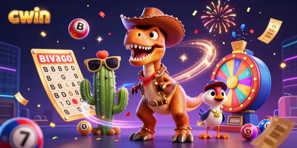 Engage in exciting lottery games with cwin featuring vibrant characters and dynamic elements in a colorful casino scene.