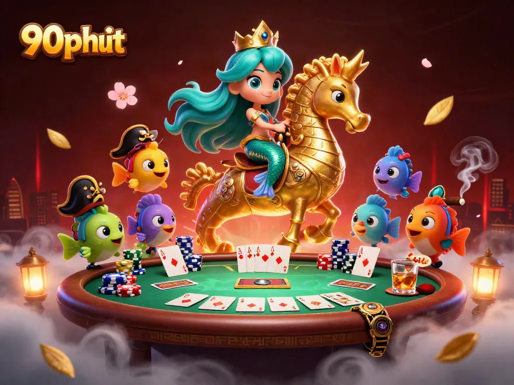 Win exciting games at 90phut with vibrant 3D illustration showcasing animated casino elements