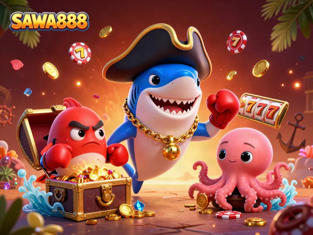 Engage with SAWA888's pirate-themed online casino adventure featuring vibrant characters and treasures.