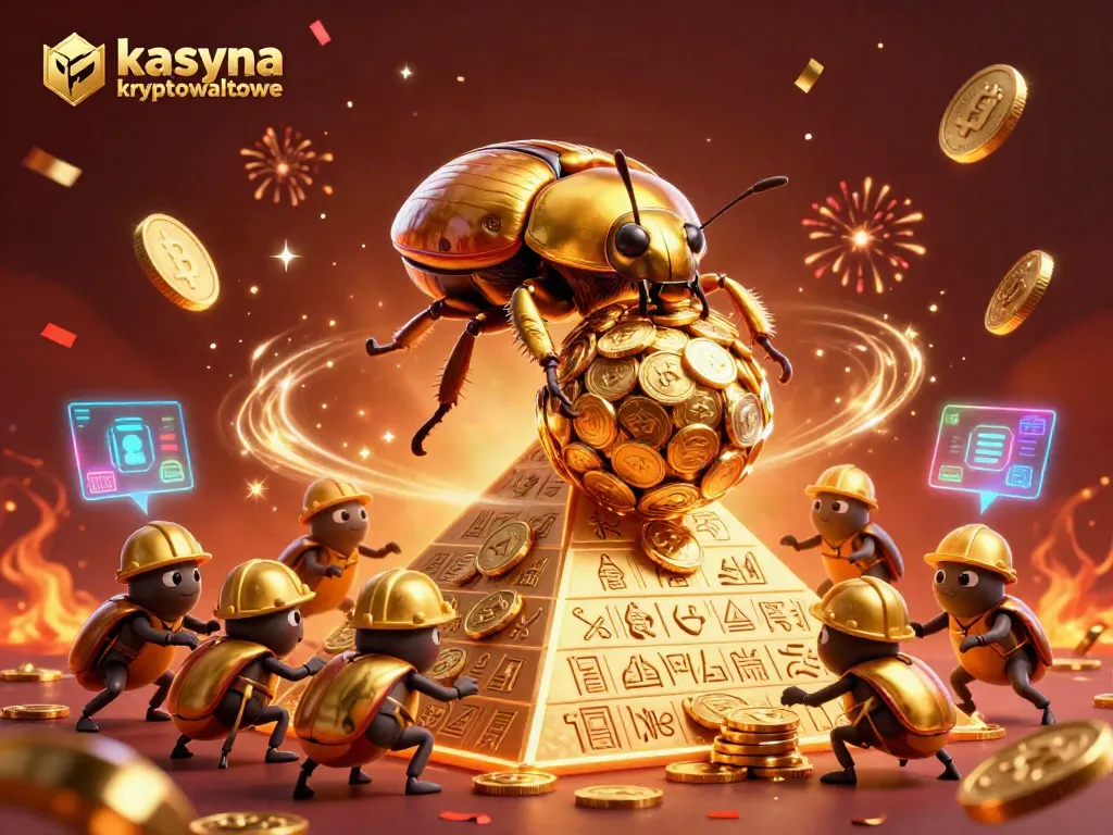 Experience kasyna kryptowalutowe in action with golden beetles and festive casino elements.