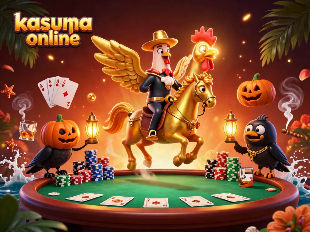 Experience kasyna online with a golden rooster and casino elements in a vibrant 3D scene.