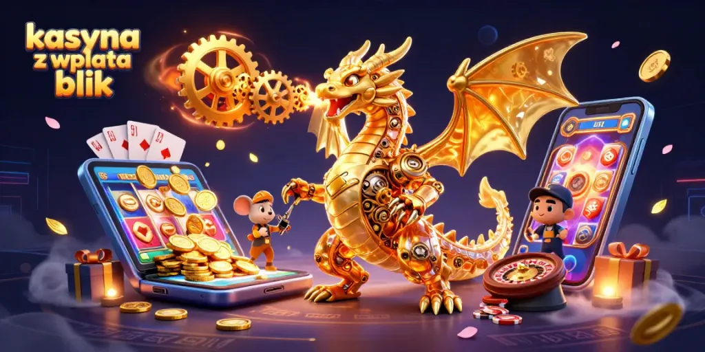 Experience the excitement of kasyna z wplata blik with a golden dragon and dynamic casino elements.