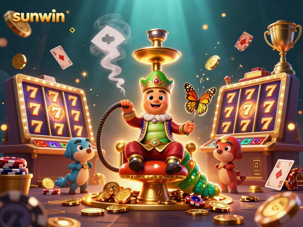 Experience the excitement of sunwin with vibrant slots and engaging characters in a detailed 3D scene.