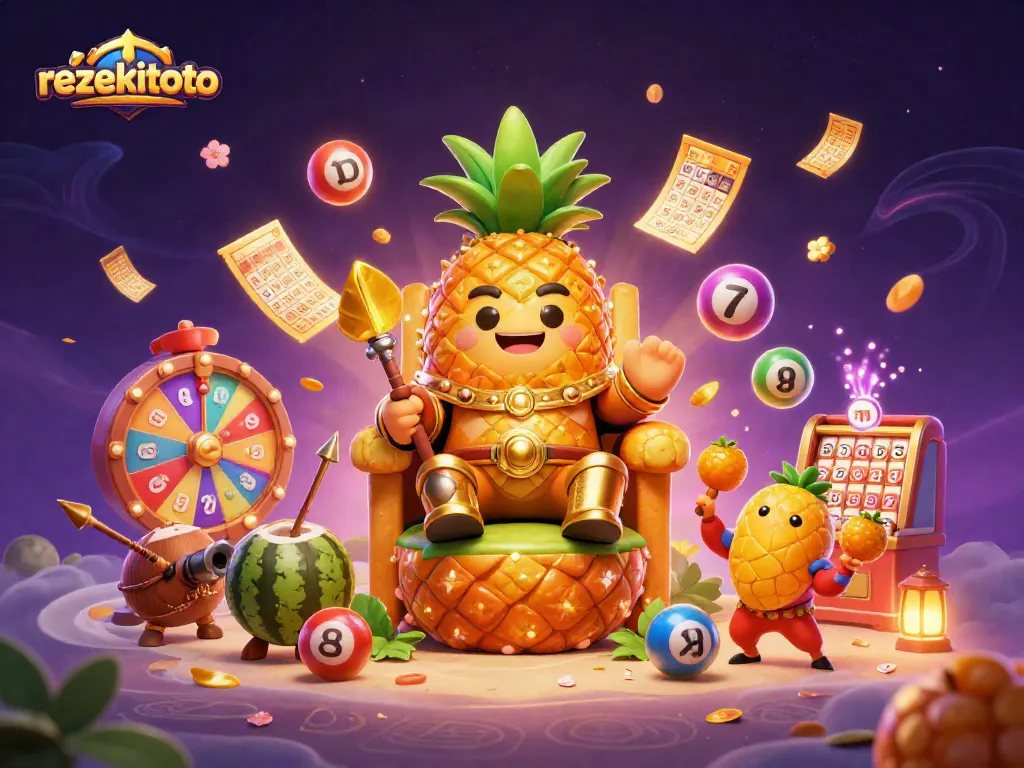 Experience thrilling fun with rezekitoto's gaming scene filled with colorful elements and festive atmosphere.