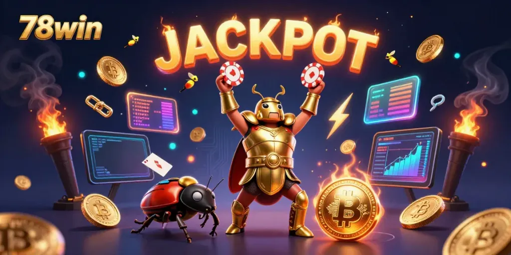 Engaging illustration of the 78win brand featuring a victorious beetle in gladiator armor, symbolizing gaming success.