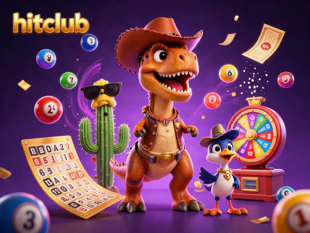 Experience the excitement of hitclub with vibrant casino characters and lottery elements thriving in a dynamic scene.