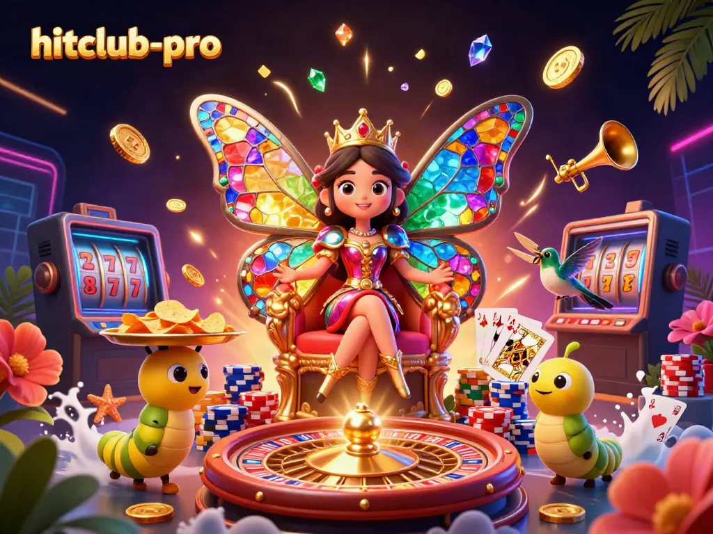 Spin the reels with hitclub-pro's vibrant casino illustration showcasing rich rewards and colorful engagement.