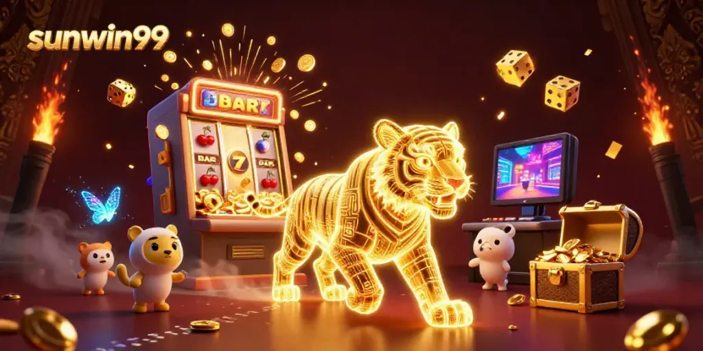 Engage in thrilling slots at sunwin99 with vibrant golden casino graphics and lucky symbols.