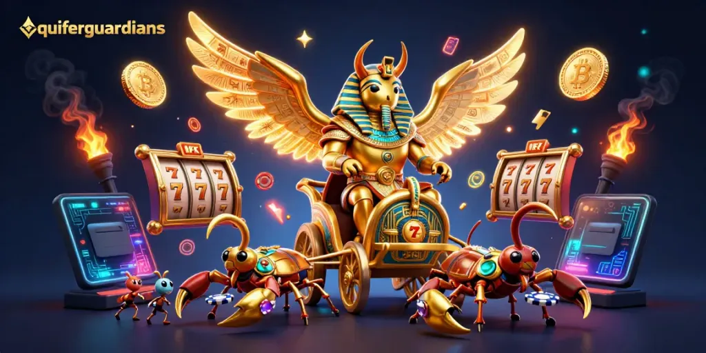 Gambarkan "aquiferguardians" dengan scarab berkilau dalam kasino online, menarik pengunjung.