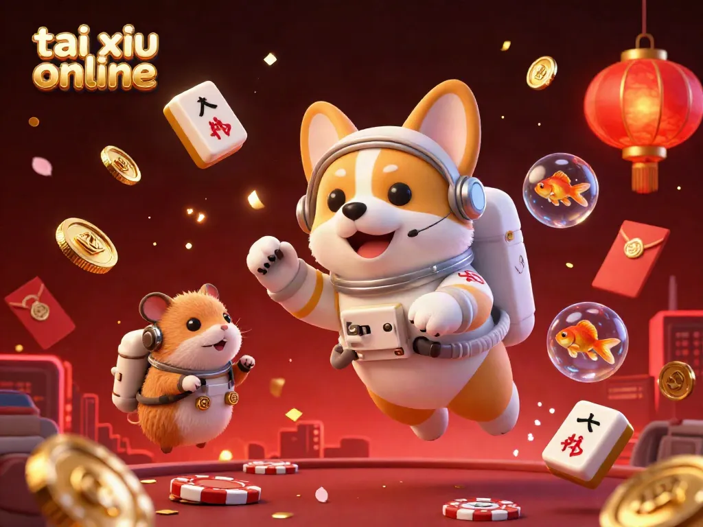Engage with the excitement of tai xiu online in a cosmic casino adventure with a corgi and mission-control hamster.
