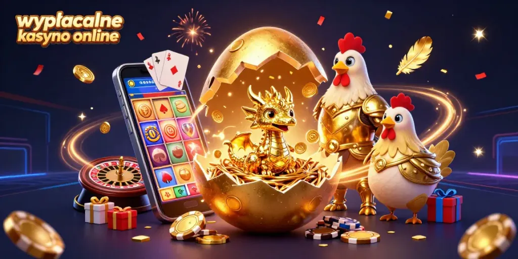 Experience the excitement of wypłacalne kasyno online with a golden dragon and vibrant casino elements.
