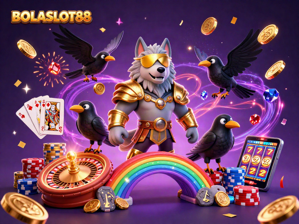 Spinning roulette and vibrant casino elements illustrating BOLASLOT88's lively gaming experience.