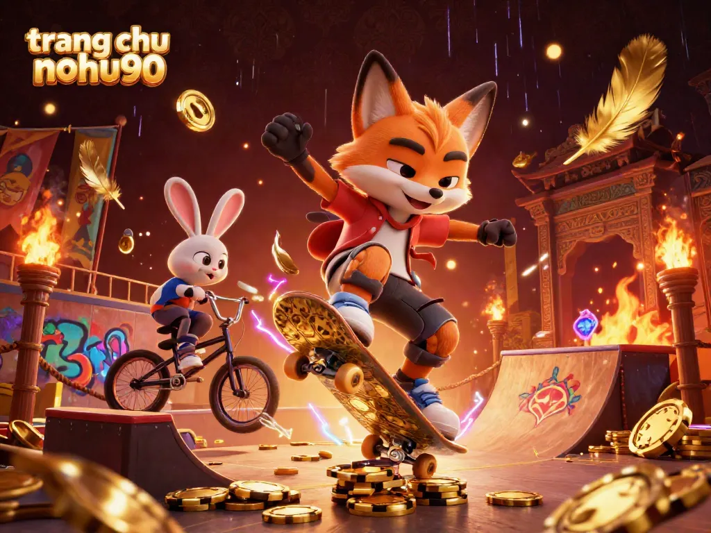 Experience thrilling games at trang chu nohu90 with vibrant casino symbols and action-packed characters.