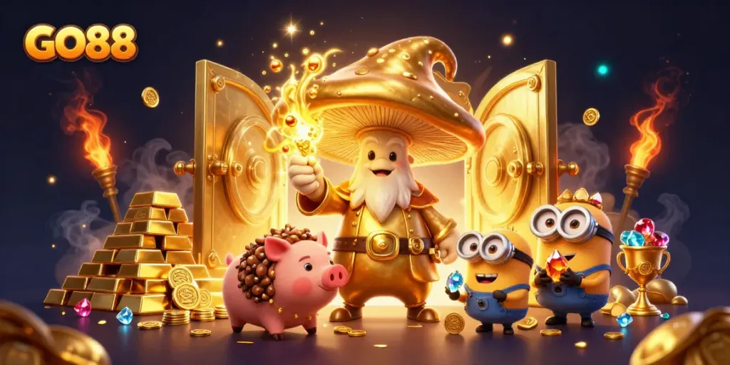 Engage in thrilling GO88 gaming adventures with a magical illustration of an enchanted world.