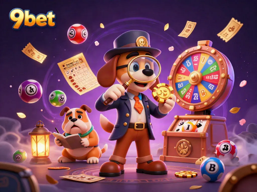 Discover exciting gameplay at 9bet with a thrilling illustration of detective characters exploring poker clues.