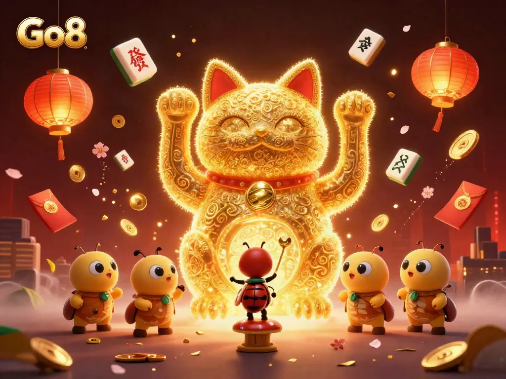 Experience the vibrant world of Go8 as lucky symbols and golden fireflies illuminate the casino scene.