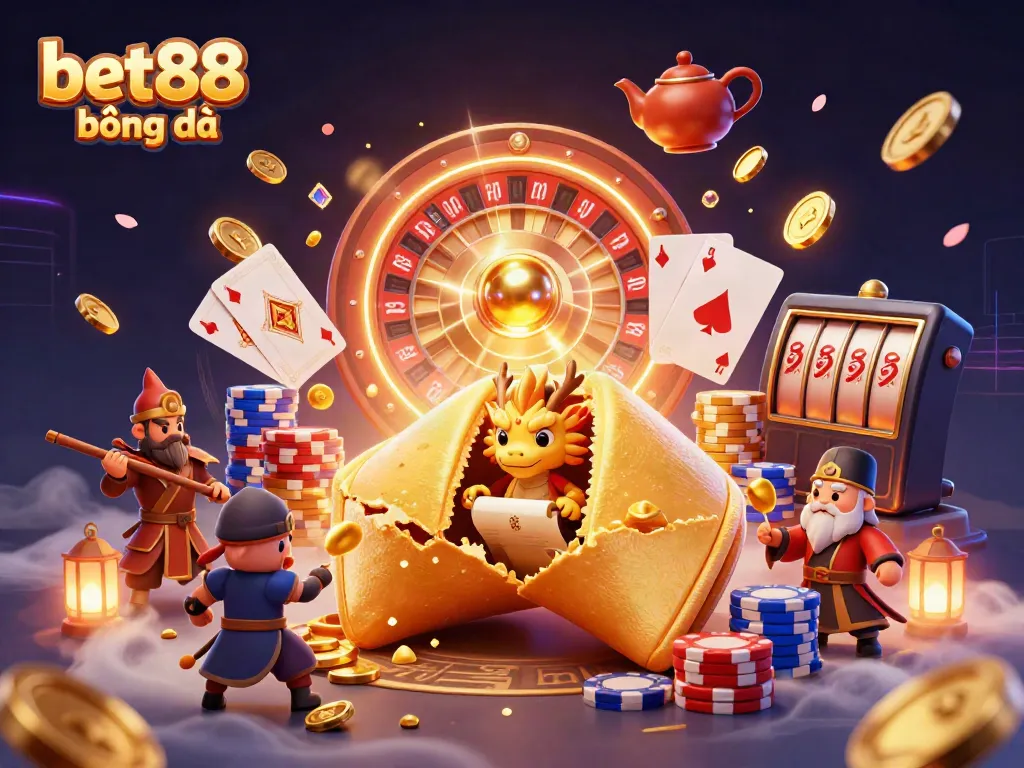Engage in exciting bet88 bóng đá action with a dynamic 3D illustration featuring golden treasures and gaming elements.