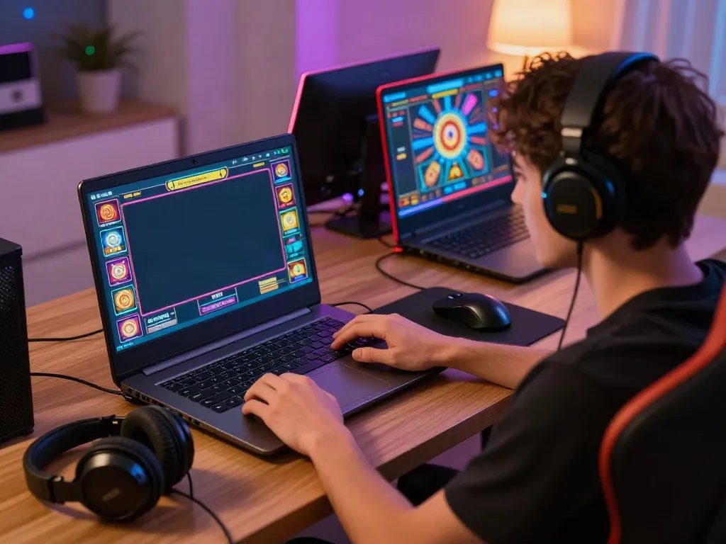 Player engaging with tuan88 online slots in a modern gaming setup