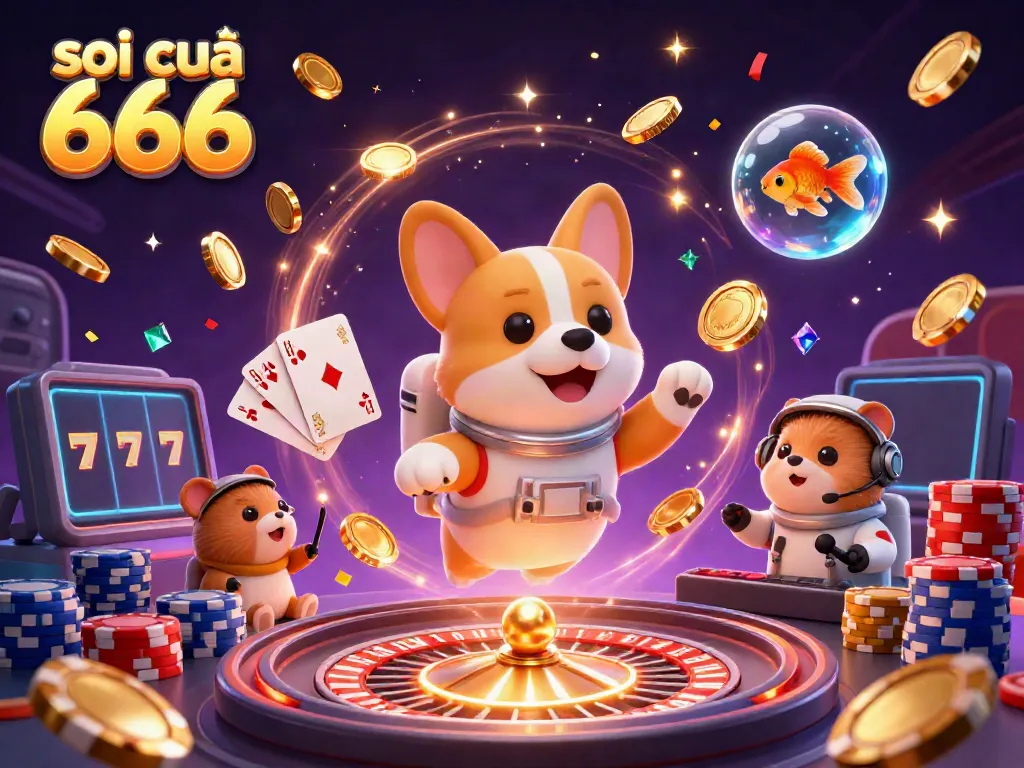 Experience excitement in soi cầu 666 with a cosmic gambling scene, featuring animated characters and casino elements.