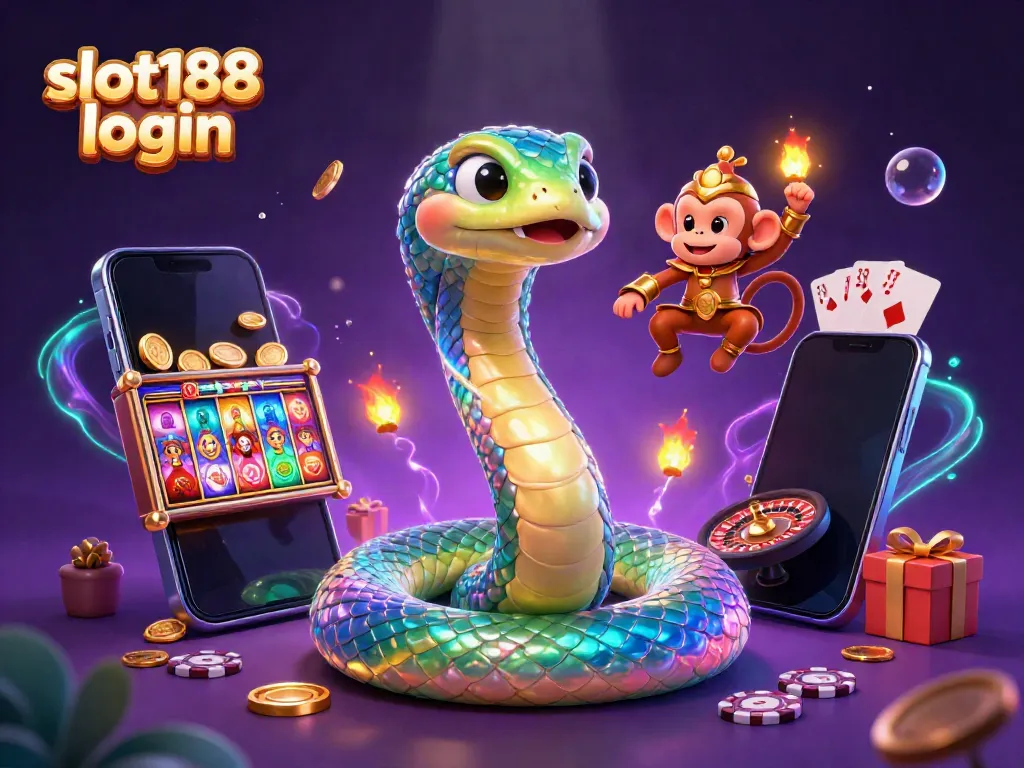 Mengakses slot188 login dengan aman melalui smartphone dan simbol permainan kasino yang menarik