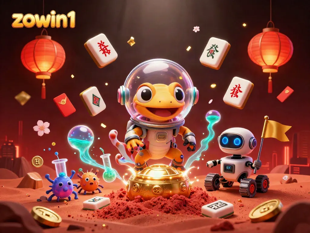 Experience excitement at zowin1 with a cartoon Martian gecko discovering a golden casino on Mars.