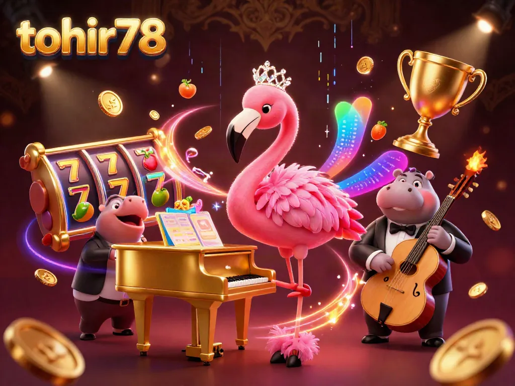 Engage with thrilling games at tohir78, featuring a vibrant casino scene with exciting elements.