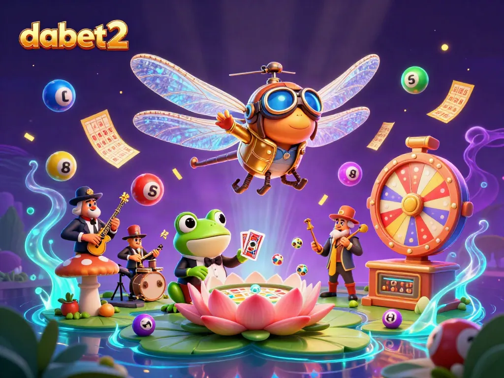 Experience the thrilling excitement of dabet2 with a vibrant casino scene featuring a dragonfly pilot and frog croupier.