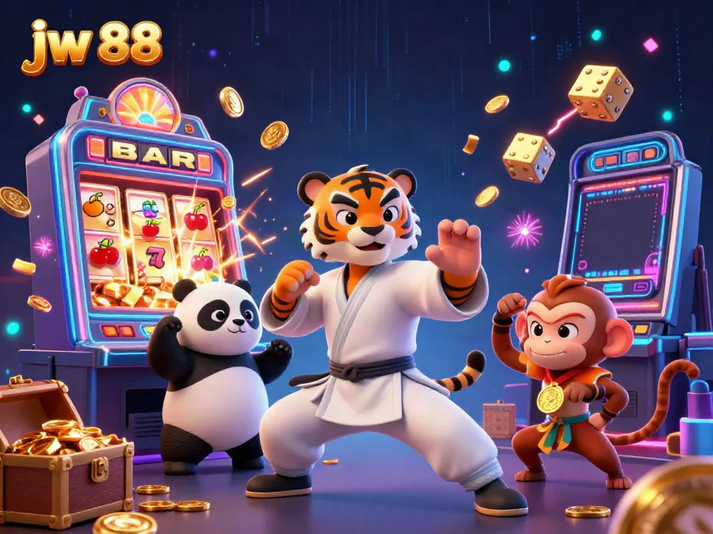 Engage in thrilling excitement with jw 88 as a kung fu tiger master and friends celebrate jackpot wins!