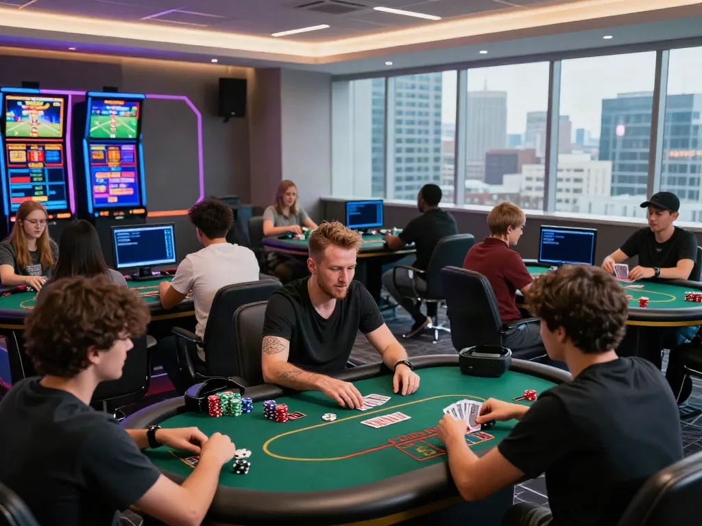 Dynamic gaming scene at https://man881.jp.net/ showcasing players immersed in online gambling.
