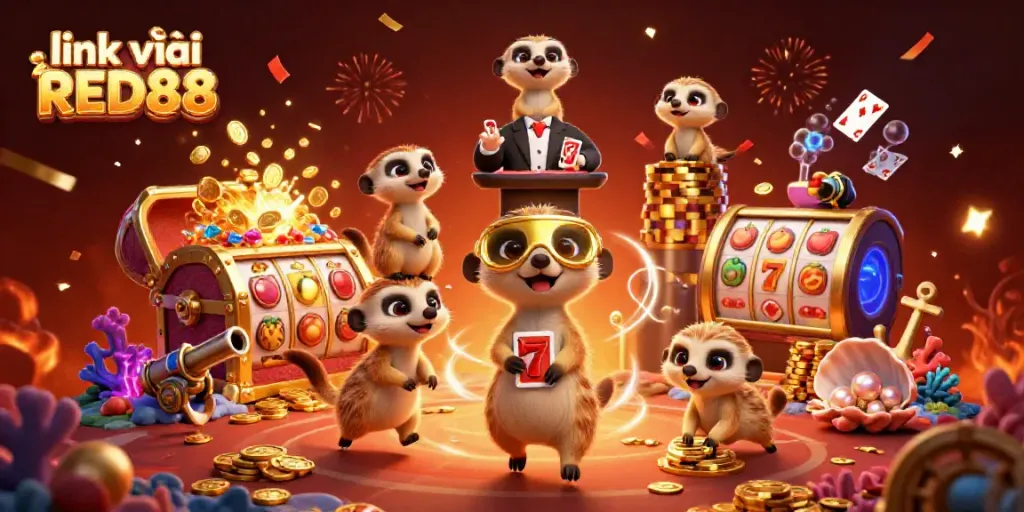 Engage with link vào RED88 in an exciting meerkat casino adventure filled with gold coins and gems.