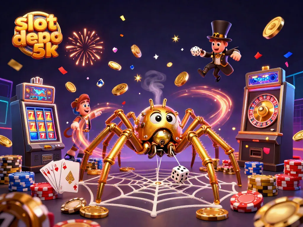Experience the excitement of slot depo 5k with thrilling characters, vibrant coins, and jackpot fun.
